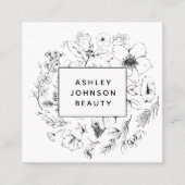 Zwart-wit QR Code Website Modern Botanisch Vierkante Visitekaartje (Voorkant)