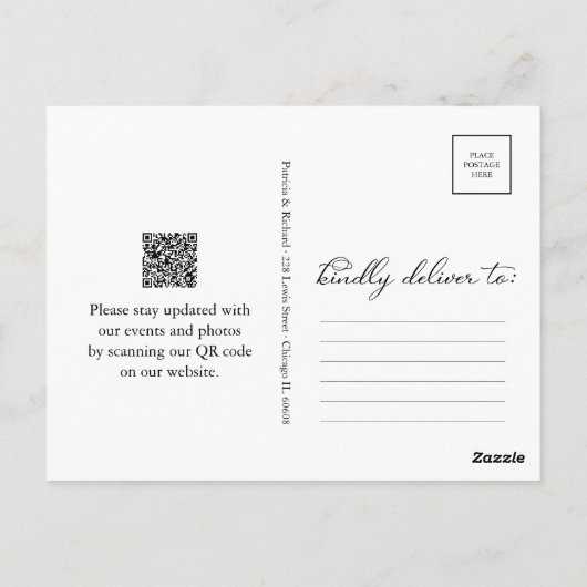 Zwart Wit QR Code Wedding Save the Date Briefkaart (Achterkant)