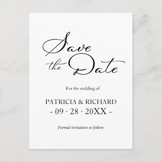 Zwart Wit QR Code Wedding Save the Date Briefkaart (Voorkant)