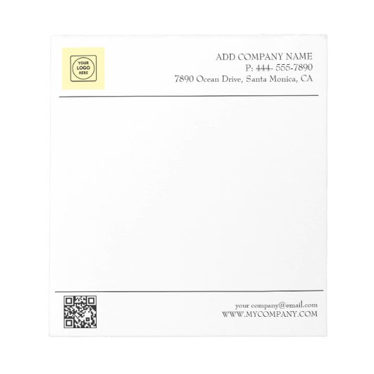 Zwart Wit QR Code Zakelijk Logo Modern Notitieblok (Voorkant)