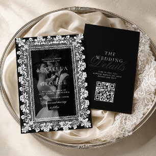 Zwart-wit QR-foto Kant Oude-Money Bruiloft Kaart