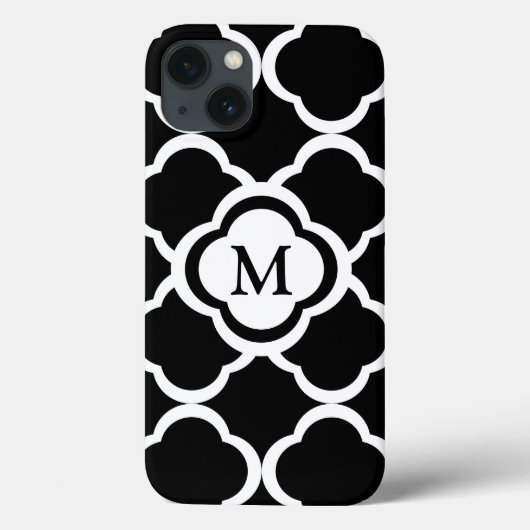 Zwart-wit Quatrefoil gepersonaliseerd monogram Case-Mate iPhone Case (Achterkant)