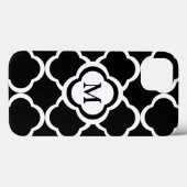 Zwart-wit Quatrefoil gepersonaliseerd monogram Case-Mate iPhone Case (Achterkant (horizontaal))