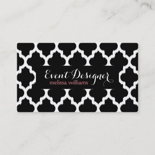 Zwart-wit Quatrefoil Ikat Geometric Pattern Visitekaartje (Voorkant)