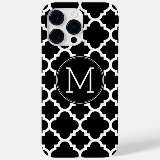 Zwart-wit Quatrefoil Patroon - Aangepast monogram Case-Mate iPhone Case (Achterkant)