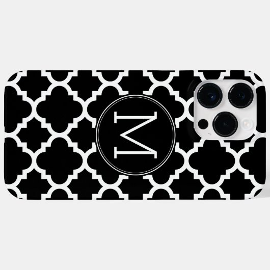 Zwart-wit Quatrefoil Patroon - Aangepast monogram Case-Mate iPhone Case (Achterkant (horizontaal))
