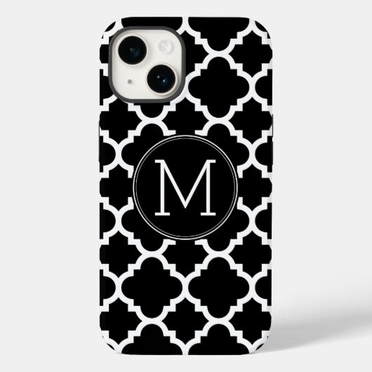 Zwart-wit Quatrefoil Patroon - Aangepast monogram Case-Mate iPhone Case (Achterkant)