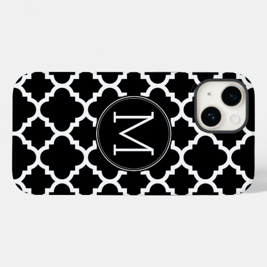Zwart-wit Quatrefoil Patroon - Aangepast monogram Case-Mate iPhone Case (Achterkant (horizontaal))