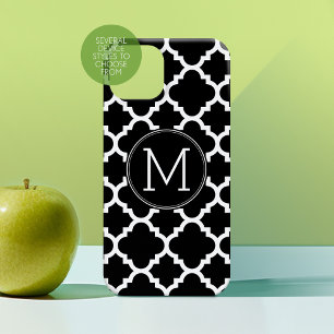 Zwart-wit Quatrefoil Patroon - Aangepast monogram Case-Mate iPhone 14 Hoesje