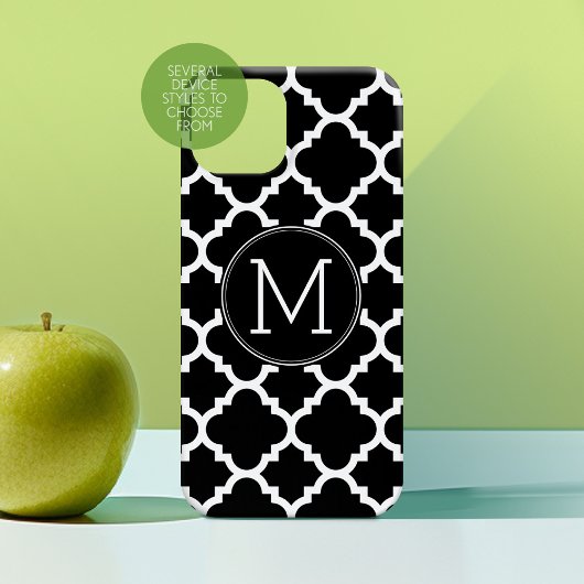 Zwart-wit Quatrefoil Patroon - Aangepast monogram Case-Mate iPhone Case