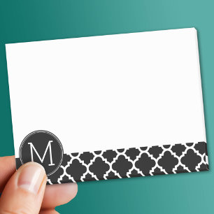 Zwart-wit Quatrefoil Patroon - Aangepast monogram Post-it® Notes