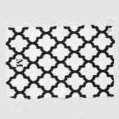 Zwart-wit Quatrefoil Patroon Monogram Golfhanddoek (Horizontaal)