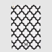 Zwart-wit Quatrefoil Patroon Monogram Golfhanddoek (Voorkant)