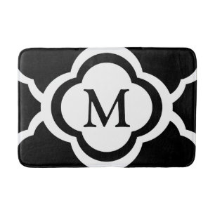 Zwart & Wit Quatrefoil Personaliseren Monogram Badmat