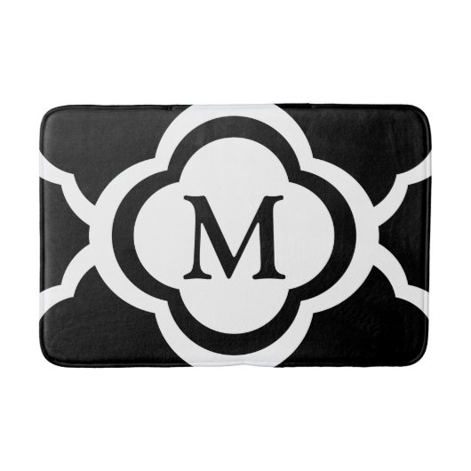 Zwart & Wit Quatrefoil Personaliseren Monogram Badmat (Voorkant)