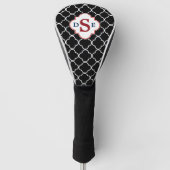 Zwart Wit Quatrefoil Rood Monogram Golfheadcover (Voorkant)