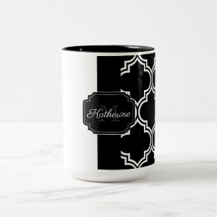 Zwart-wit Quatrefoil Tweekleurige Koffiemok