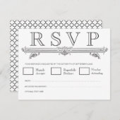 Zwart & Wit Quatrefoil Wedding RSVP Kaarten (Voorkant / Achterkant)