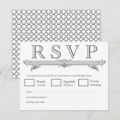 Zwart & Wit Quatrefoil Wedding RSVP Kaarten Kaartje (Voorkant / Achterkant)