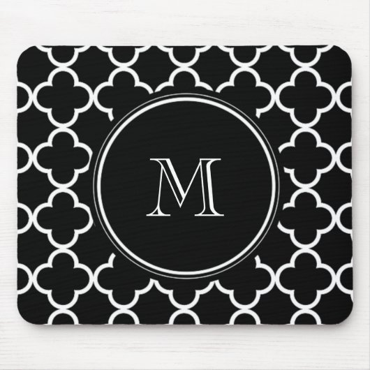 Zwart wit Quatrefoliepatroon, uw monogram Muismat (Voorkant)