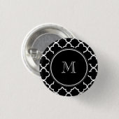 Zwart wit Quatrefoliepatroon, uw monogram Ronde Button 3,2 Cm (Voorkant /achterkant)
