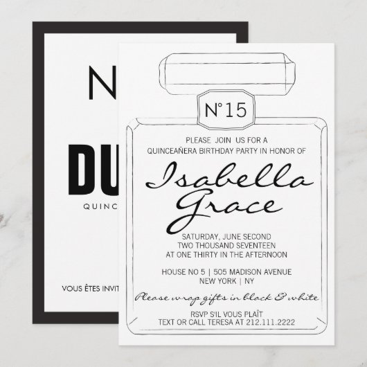 Zwart-wit QUINCEAÑERA 15 Verjaardagsfeest Kaart (Voorkant / Achterkant)