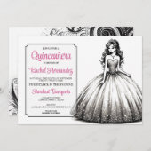 Zwart & Wit Quinceañera Meisje Kaart (Voorkant / Achterkant)
