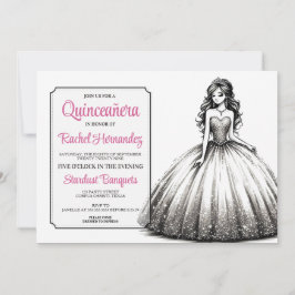 Zwart & Wit Quinceañera-meisje Kaart