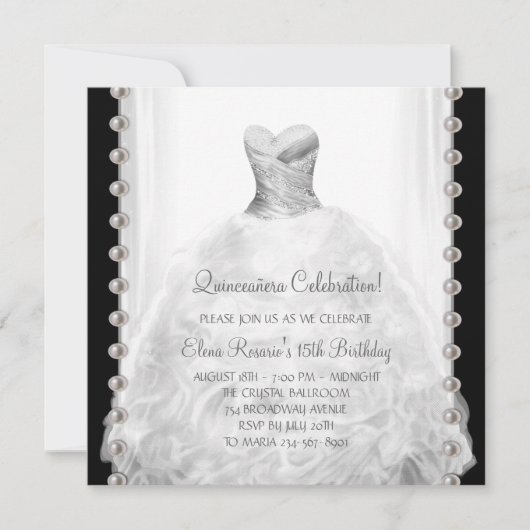 Zwart-wit Quinceanera uitnodigingen (Voorkant)