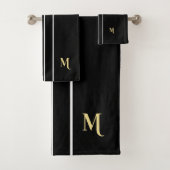 Zwart-wit racestrepen Faux Gold Monogram Bad Handdoek (Insitu)