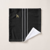 Zwart-wit racestrepen Faux Gold Monogram Bad Handdoek (Wasdoekje)