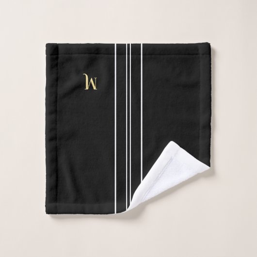 Zwart-wit racestrepen Faux Gold Monogram Bad Handdoek (Wasdoekje)