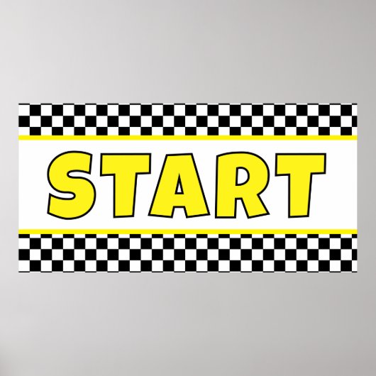 Zwart-wit Racing START Lijn Banner Poster (Voorkant)