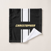 Zwart Wit Racing Stripes Faux Gold Monogrammed Bad Handdoek (Wasdoekje)