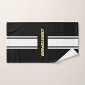 Zwart Wit Racing Stripes Faux Gold Monogrammed Bad Handdoek (Handdoek)