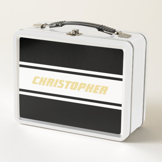 Zwart Wit Racing Stripes Gouden Monogram Kinder Jo (Voorkant)