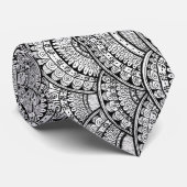Zwart-wit Radial Mandala Floral Patroon Stropdas (Opgerold)