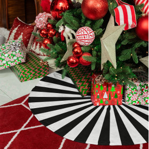 Zwart-wit radiale stralen imitatie linnen kerstboom kleed