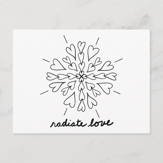 Zwart Wit Radiate Liefde Hart Mandala Briefkaart (Voorkant)