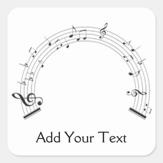 Zwart-wit Rainbow Shaped Music Personeel Vierkante Sticker (Voorkant)