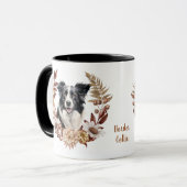 Zwart Wit Rand Collie Hond Herfst krans Mok (Voorkant links)