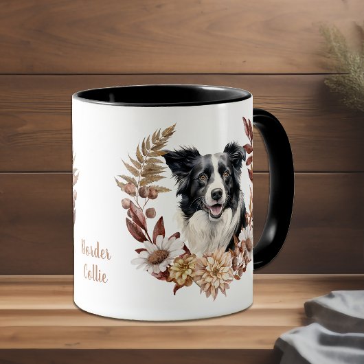 Zwart Wit Rand Collie Hond Herfst krans Mok
