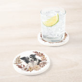 Zwart Wit Rand Collie Hond Herfst krans Zandsteen Onderzetter (Zijkant)