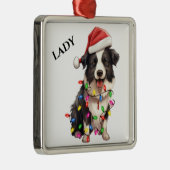 ZWART WIT RAND COLLIE KERSTVERLICHTING METALEN ORNAMENT (Rechts)