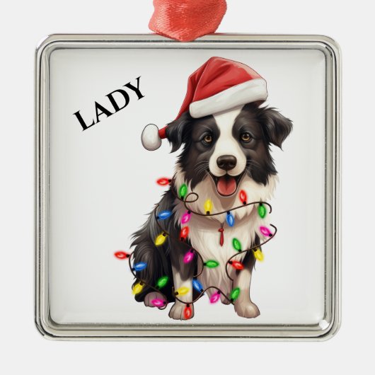 ZWART WIT RAND COLLIE KERSTVERLICHTING METALEN ORNAMENT (Voorkant)