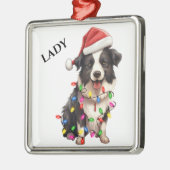 ZWART WIT RAND COLLIE KERSTVERLICHTING METALEN ORNAMENT (Links)