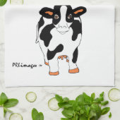 Zwart-wit Rand en Voorste Koeien Keukenhanddoek (Gevouwen)