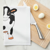 Zwart-wit Rand en Voorste Koeien Keukenhanddoek (Quarter Fold)