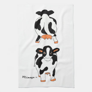Zwart-wit Rand en Voorste Koeien Keukenhanddoek