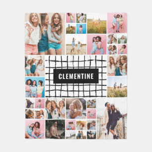 Zwart wit raster 34 foto modern minimaal stijlvol fleece deken